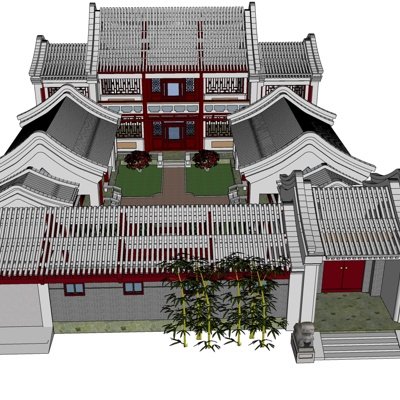 中式古建四合院su模型