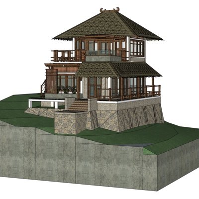 日式山地别墅su模型