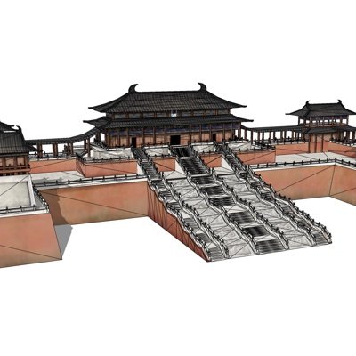 中式宫殿群su模型