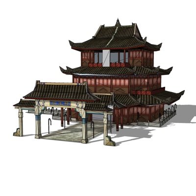 中式重檐楼阁su模型
