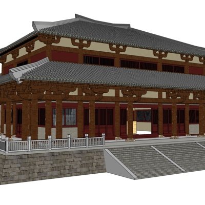 中式重檐庑殿顶殿宇su模型