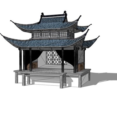 中式歇山顶戏台su模型