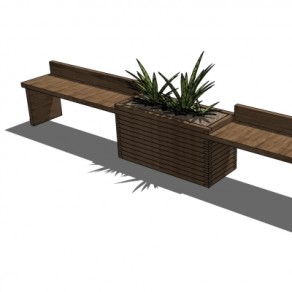 现代实木花坛公用椅su模型