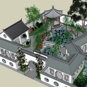 中式庭院景观规划su模型