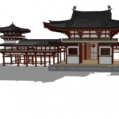 中式亭子长廊阁楼su模型
