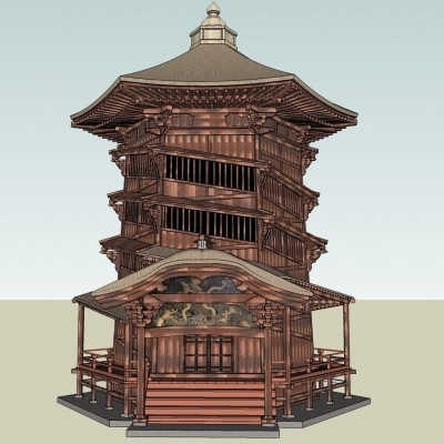 日式塔楼su模型