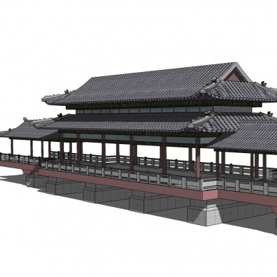 中式古建廊道楼阁免费su模型