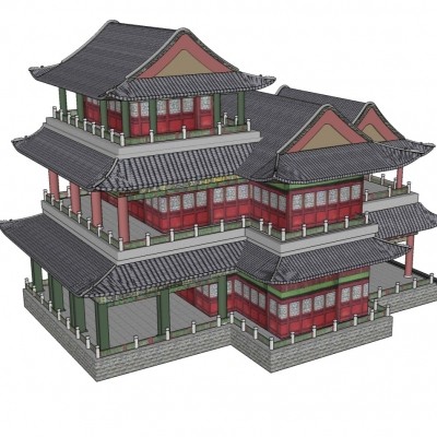 中式阁楼su模型