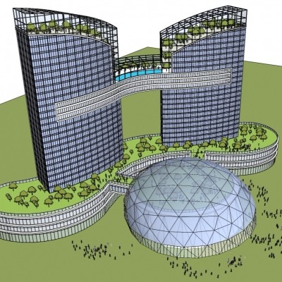 现代绿色生态办公楼群su模型