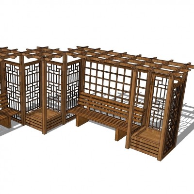 中式带廊架公用椅su模型