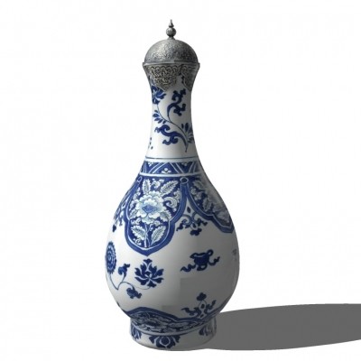 中式镶银陶瓷花瓶su模型