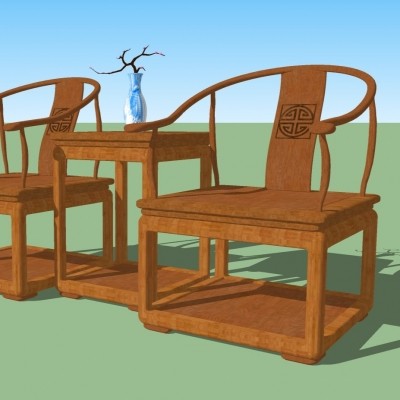 中式实木圈椅组合su模型