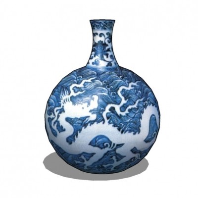中式青花瓷瓶su模型