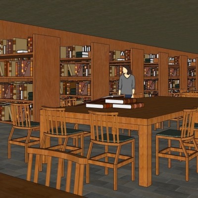 中式图书馆阅览室su模型