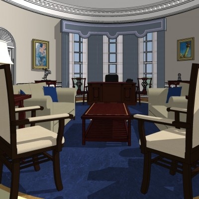 美式白宫办公室su模型