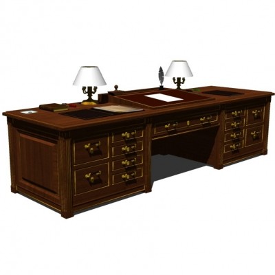 欧式古典实木大班台办公桌su模型