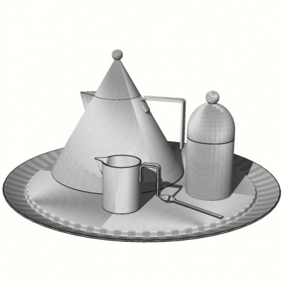 现代金属茶壶茶杯su模型