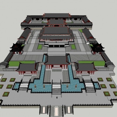 中式寺院规划su模型