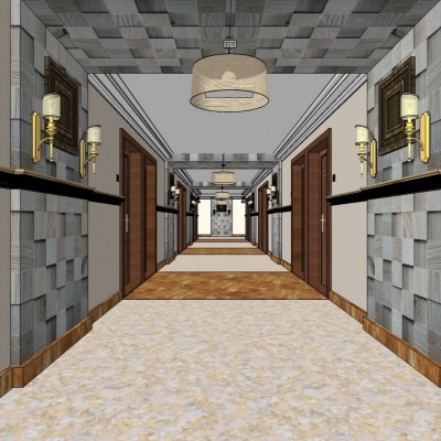 现代酒店走廊su模型