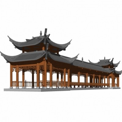 中式廊桥免费su模型