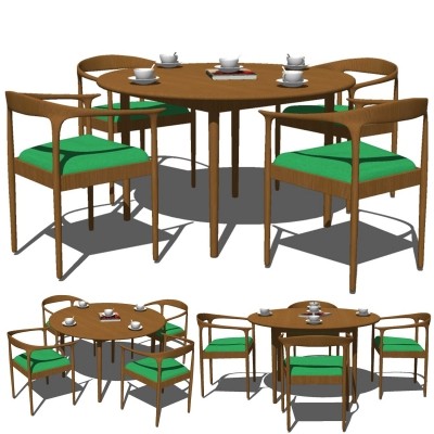 现代实木圆形餐桌椅su模型