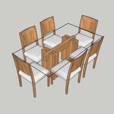 现代长形餐桌椅su模型