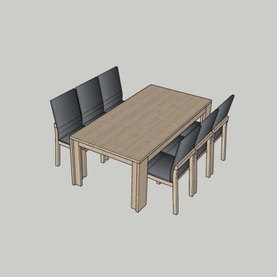 现代长形餐桌椅su模型