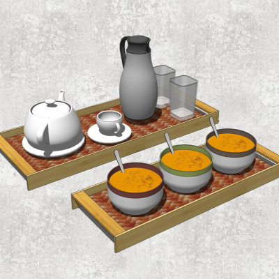 现代茶具食物su模型