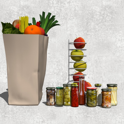 现代蔬菜水果罐头组合su模型