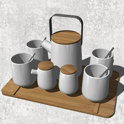现代茶壶茶杯su模型