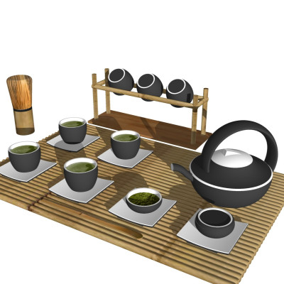 新中式茶具茶盘su模型