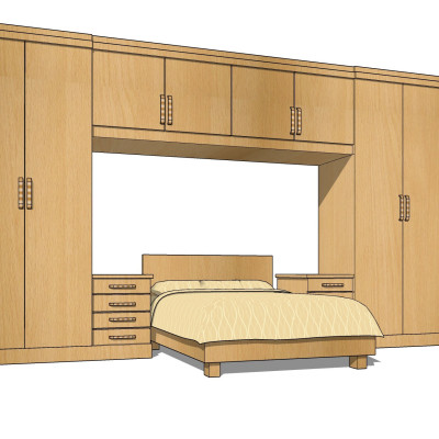 现代实木单人床衣柜su模型