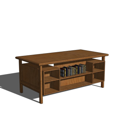 现代实木书柜茶几su模型