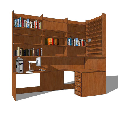 现代实木书桌书柜su模型