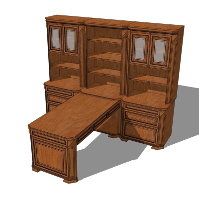 美式实木书桌书柜su模型