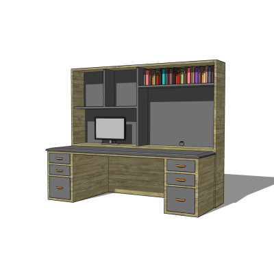 现代实木书桌su模型