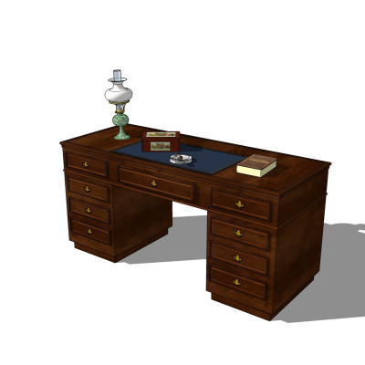 美式实木书桌su模型