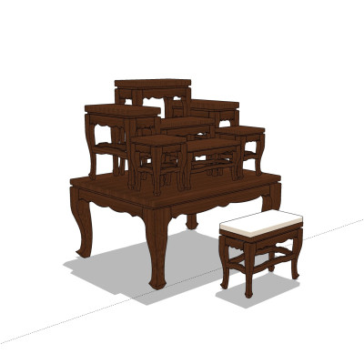 中式桌子凳子su模型