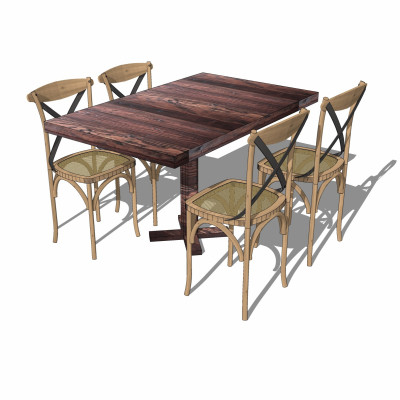 工业风实木餐桌椅su模型