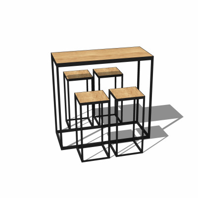 工业风实木餐桌椅su模型