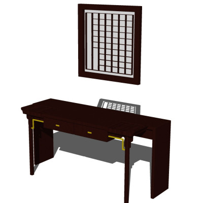 中式实木书桌su模型