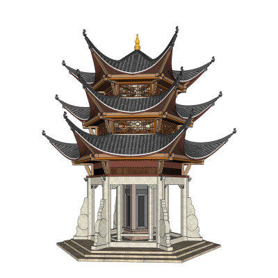 中式古建筑阁楼su模型