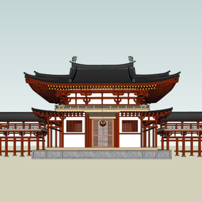 日式寺院殿宇su模型