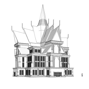 东南亚建筑白模su模型