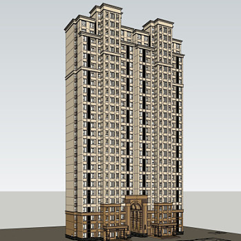 新古典高层公寓楼su模型