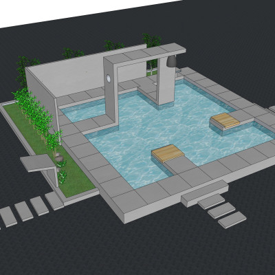 现代庭院泳池su模型