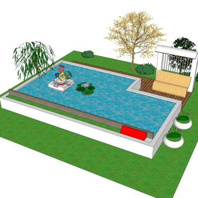 现代庭院水池su模型