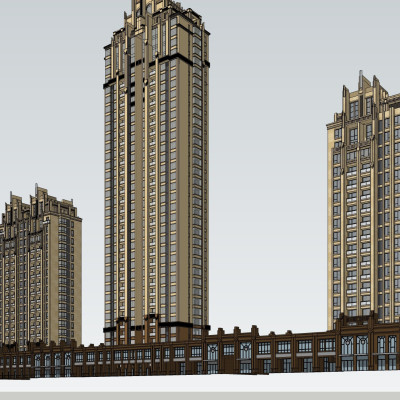 新古典高层公寓楼su模型