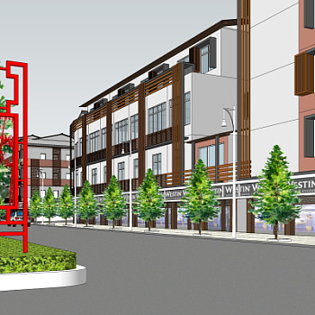 新中式沿街商业建筑su模型