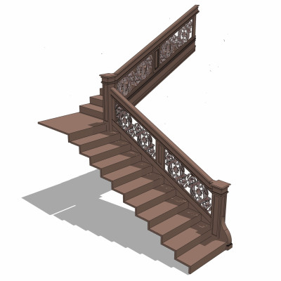 新中式实木楼梯su模型